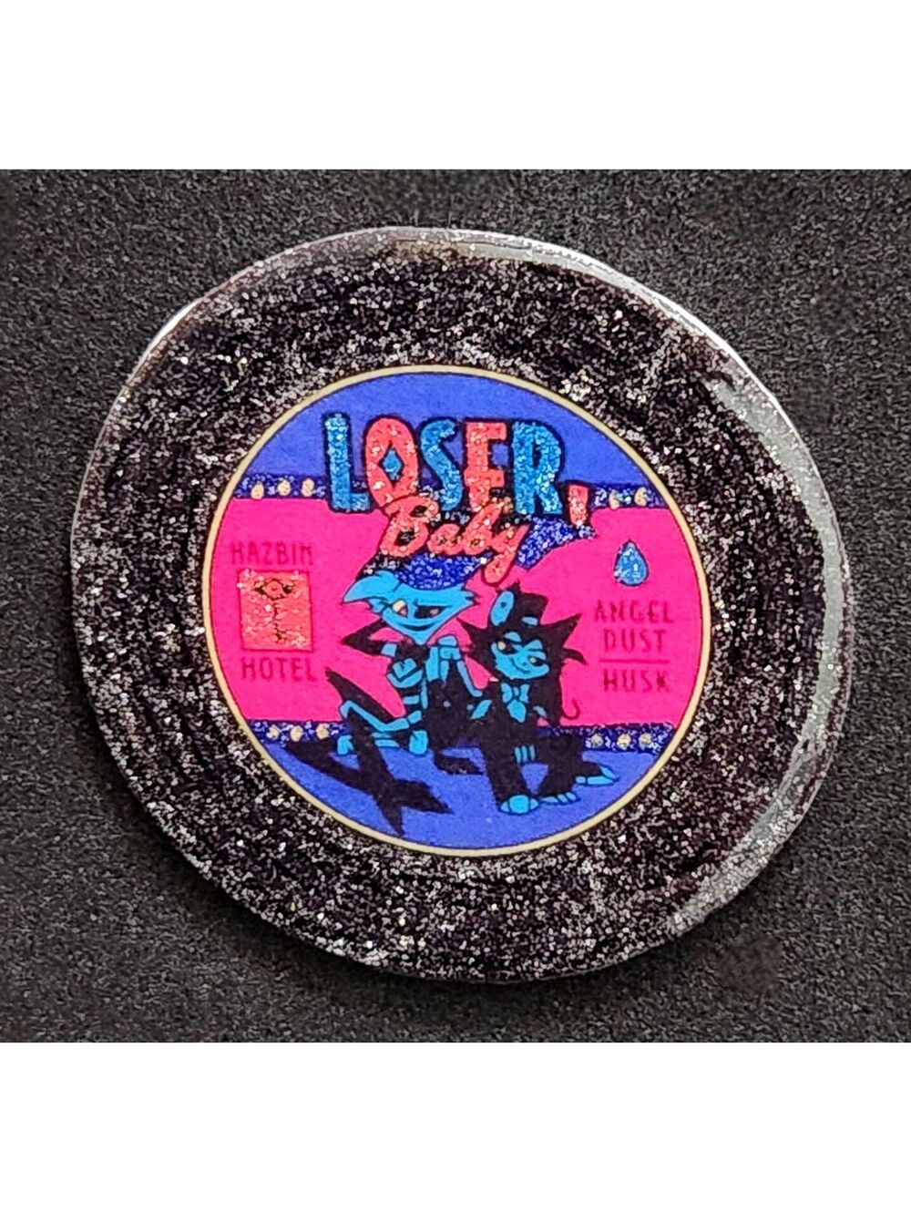 Husk & Angel Dust, Loser Baby vynil record glitter pin - Hazbin Hotel